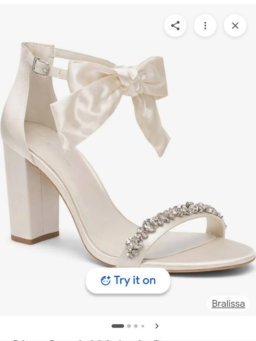 NWT Oleg Cassini Melania Ivory Satin Block Heel Sandals w/Removable Bow Size 9.5